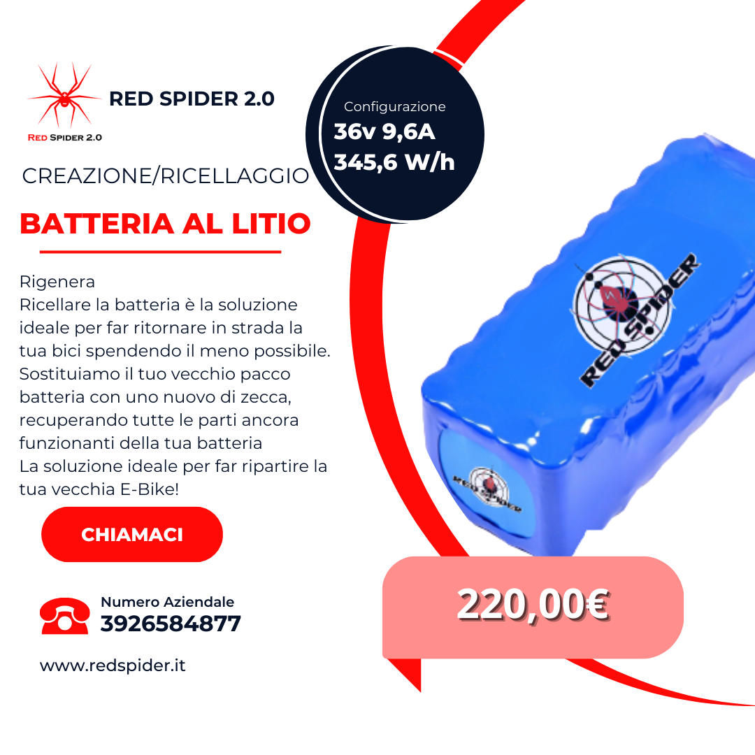 RED SPIDER - BATTERIA AL LITIO 36 Volt - 36 Volt 9,6A 345,6 W/h